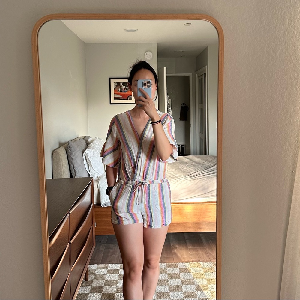 Linen striped romper
